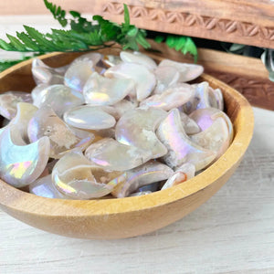 Aura Flower Agate Crescent Moon Pocket Stone