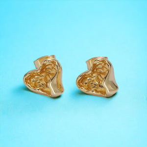 14K Gold Filled Molten Hammered Heart Stud Earrings