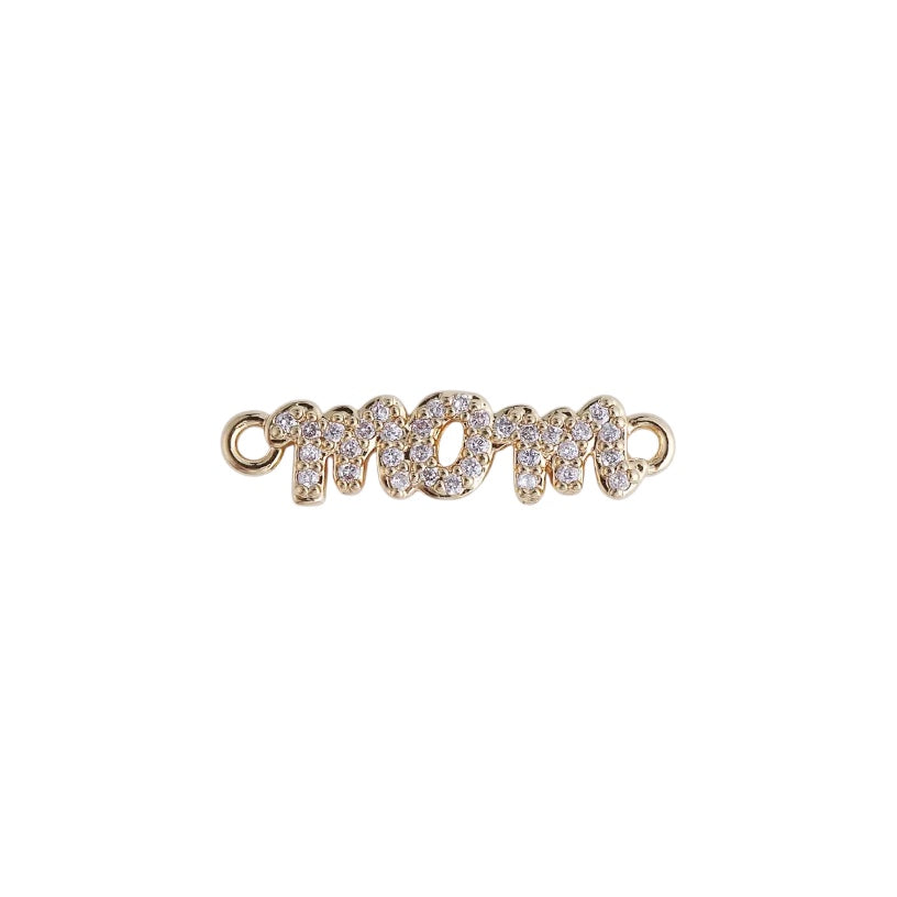 Micro Pave Mom Word Charm Connector in 18K Gold Filled