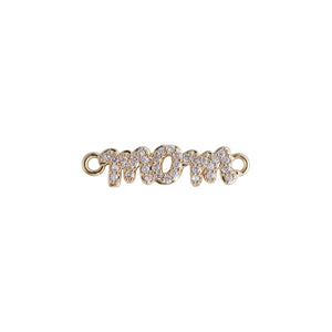 Micro Pave Mom Word Charm Connector in 18K Gold Filled