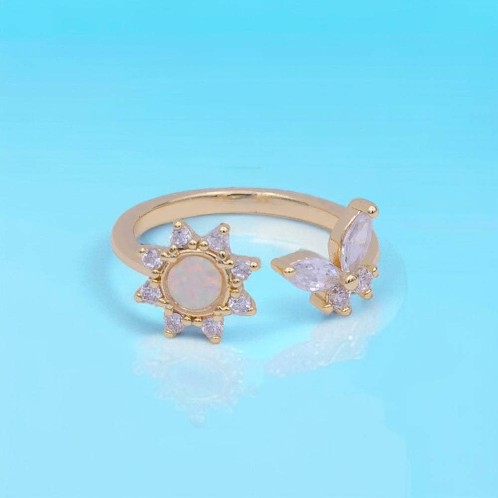 Celestial Cz Sun & Butterfly Open Adjustable Ring