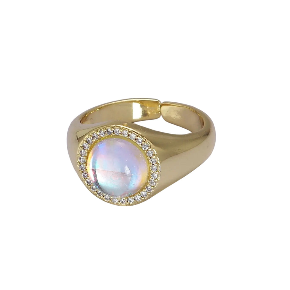 Rainbow Moonstone Adjustable Statement Ring