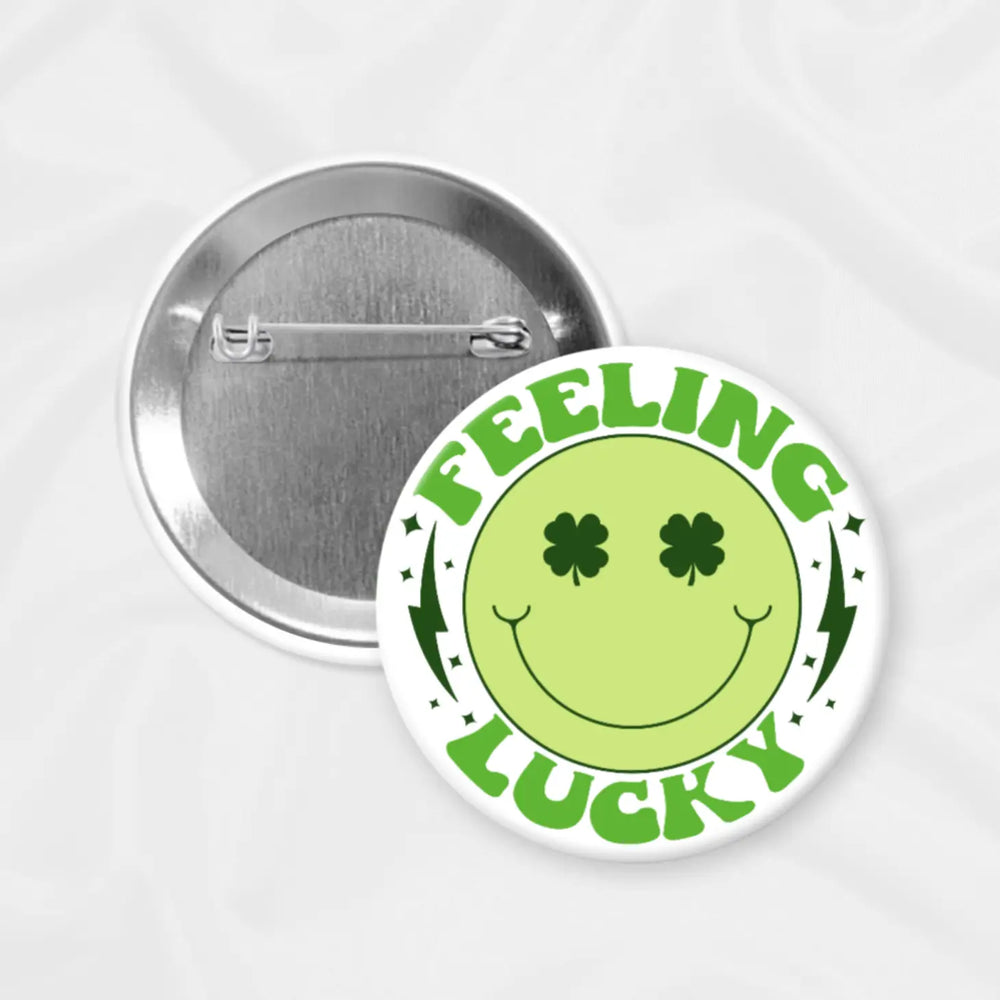 St. Patrick’S Day Button Pin, Feeling Lucky, Green Smiley