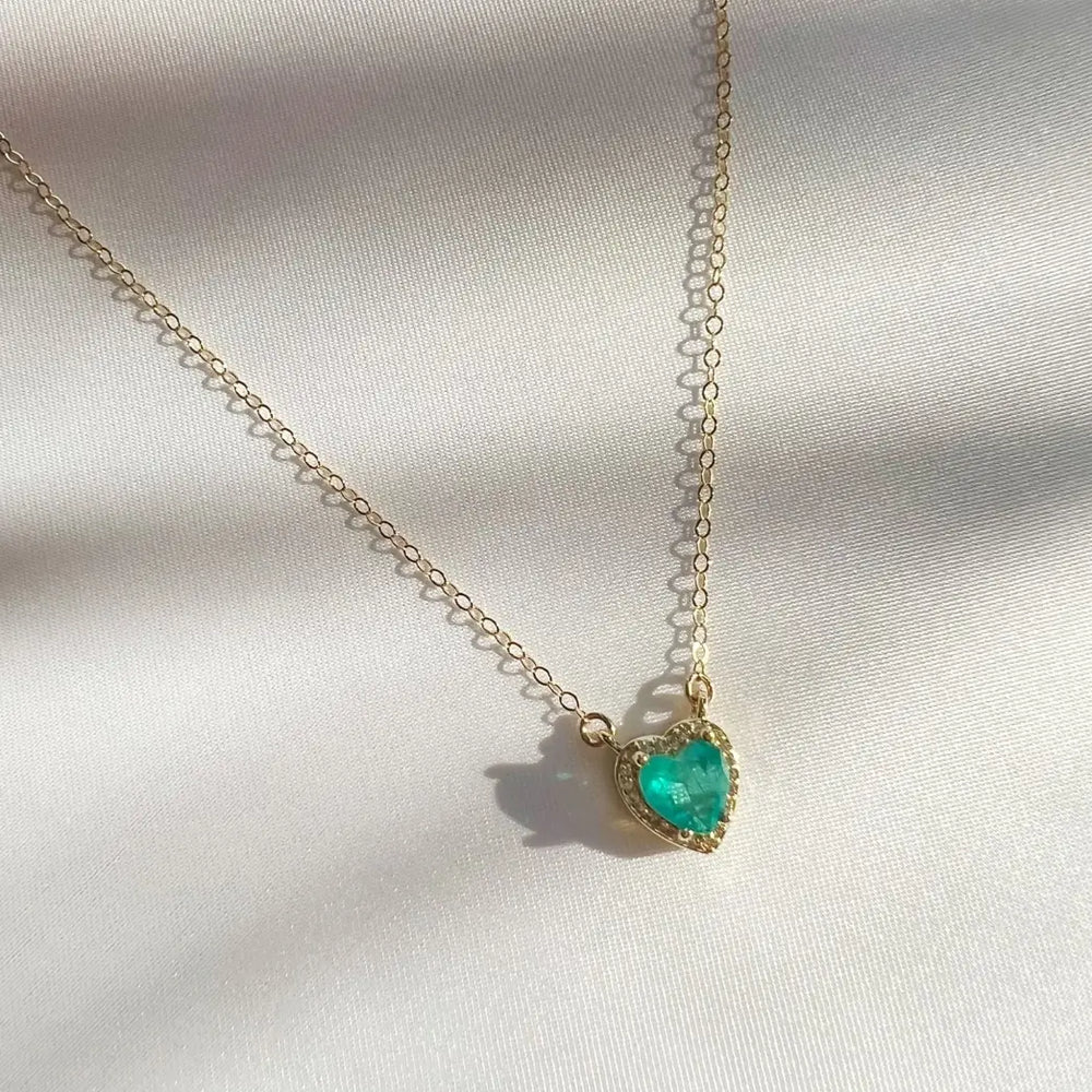 Green with Envy Emerald Heart Necklace Gold Filled