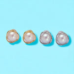 14K Gold Filled Triple Circular Band Iridescent Pearl Studs