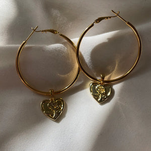 Your Song Gold Hoop Rose Heart Earrings