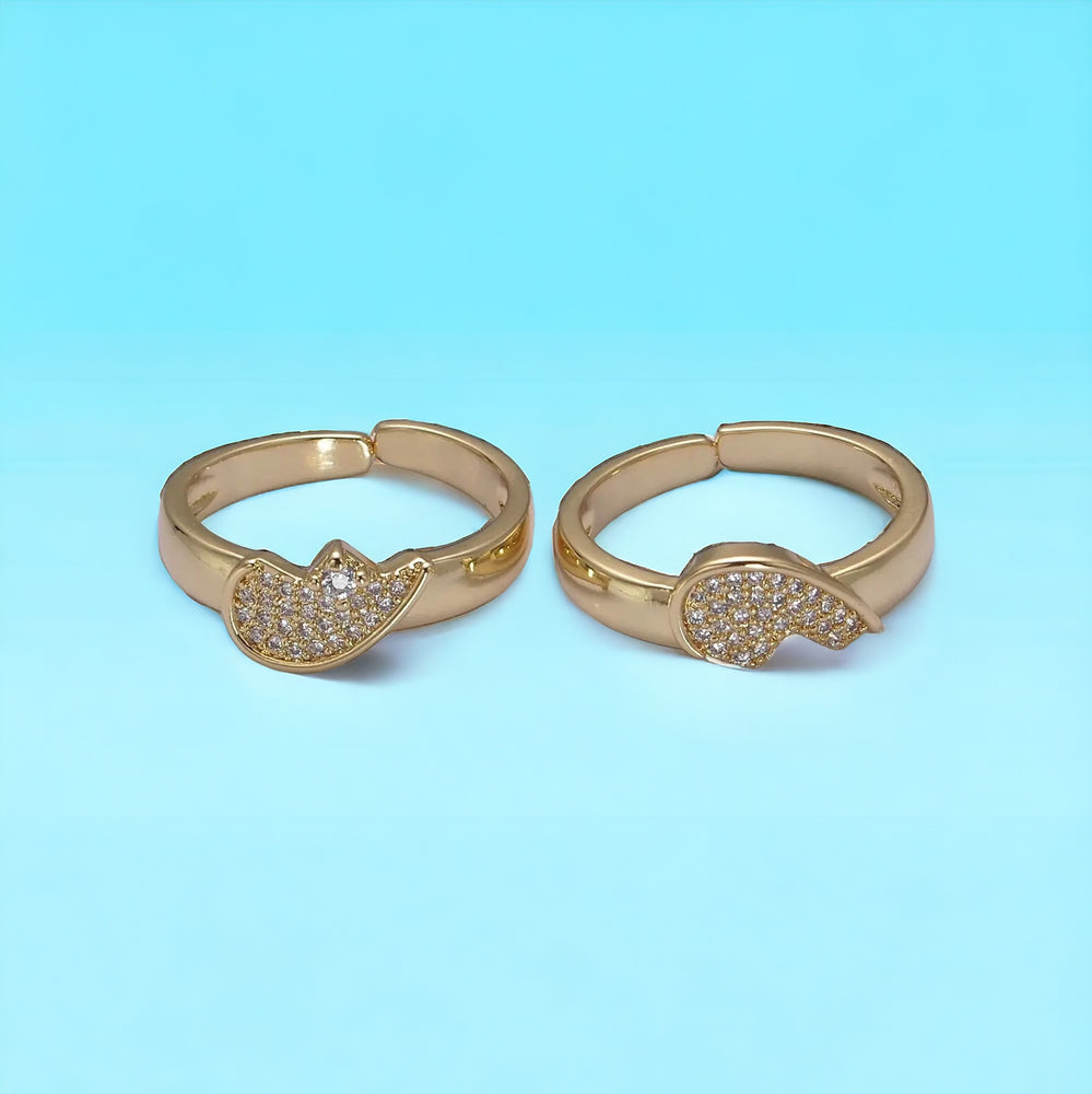 Twin Flame Heart Set For Couples Matching Gold Adjustable Rings