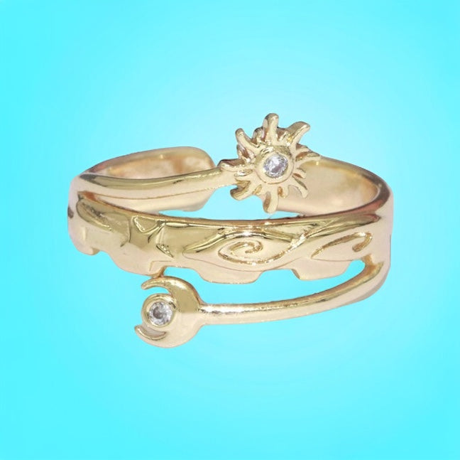 Gold Sun & Moon Adjustable Ring