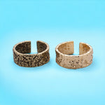Gold Hammered Unisex Band Stackable Simple Unique Gold Plated Rustic Adjustable Ring