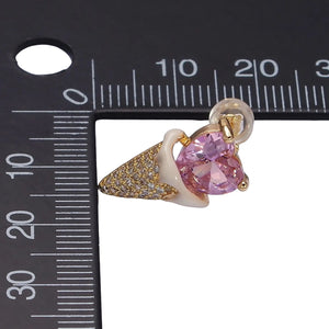 Gold Filled Pink Cz Heart Ice Cream Cone Stud Earrings