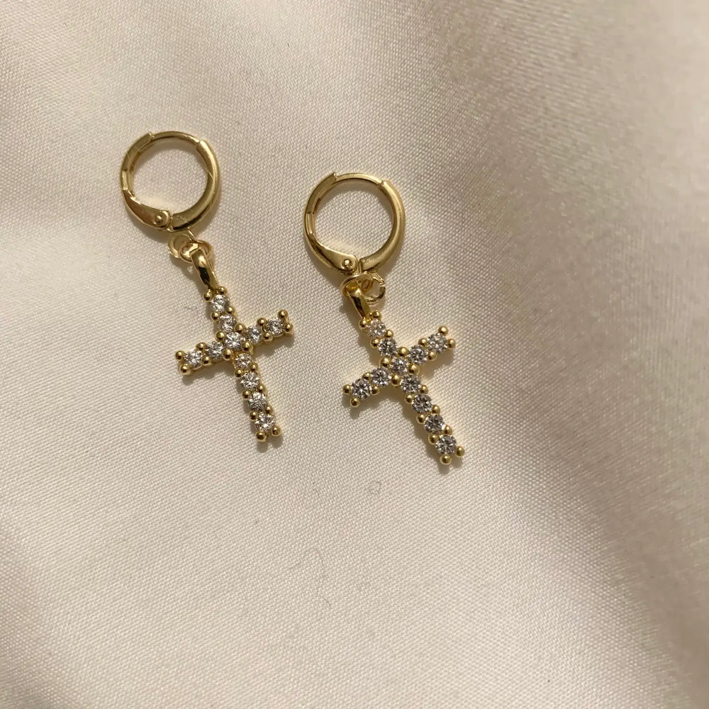 Hold Me Cz Cross Gold Filled Huggie Earrings