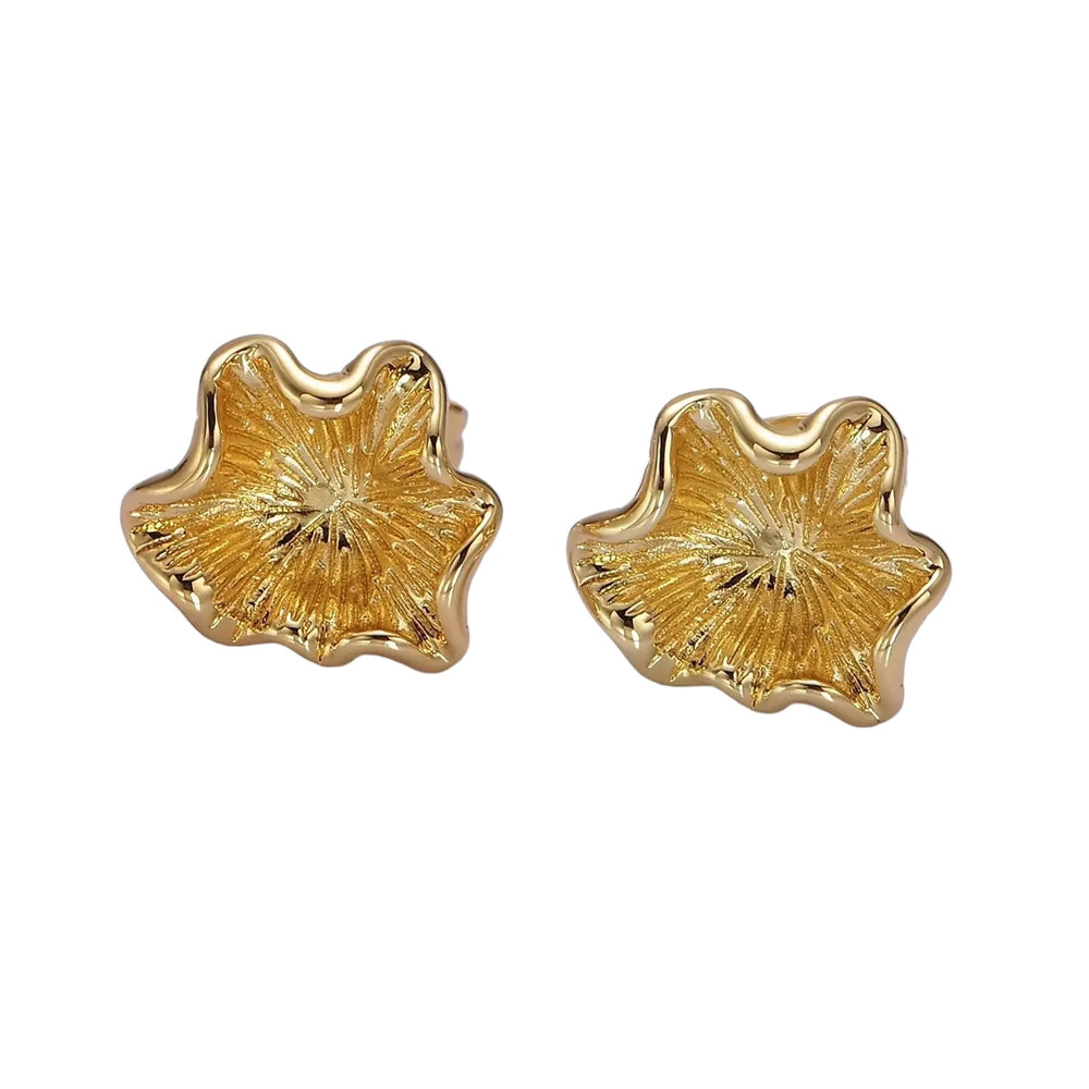24K Gold Filled Flower Sunburst Molten Stud Earrings