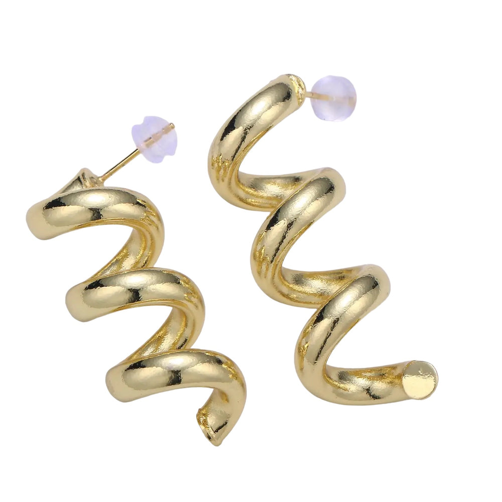 Gold Spiral Corkscrew Chunky Statement Earrings