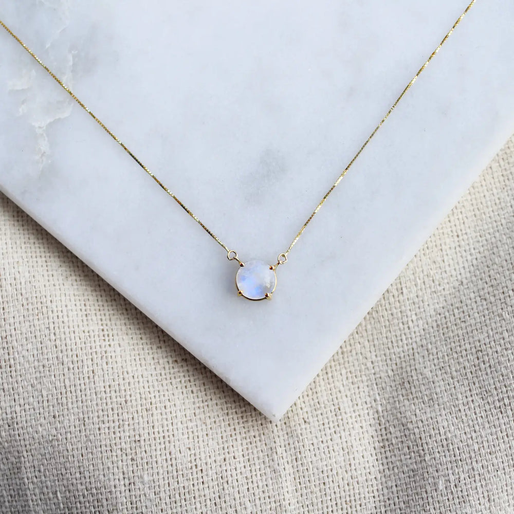 Solitaire Round Moonstone Necklace