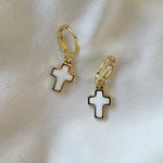 Baby Love Gold Filled White Cross Huggie Earrings