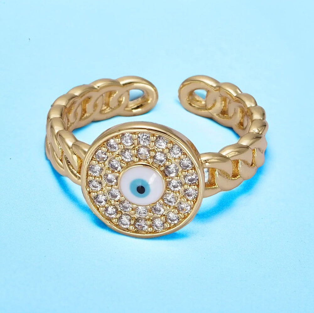 Round Evil Eye Symbol Adjustable Gold Ring