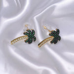 14K Gold Filled Tree Palm Leaf Green Micro Paved Cz Stud Earrings
