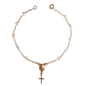 18k Gold Filled Pearl Rosary Bracelet