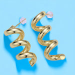 Gold Spiral Corkscrew Chunky Statement Earrings