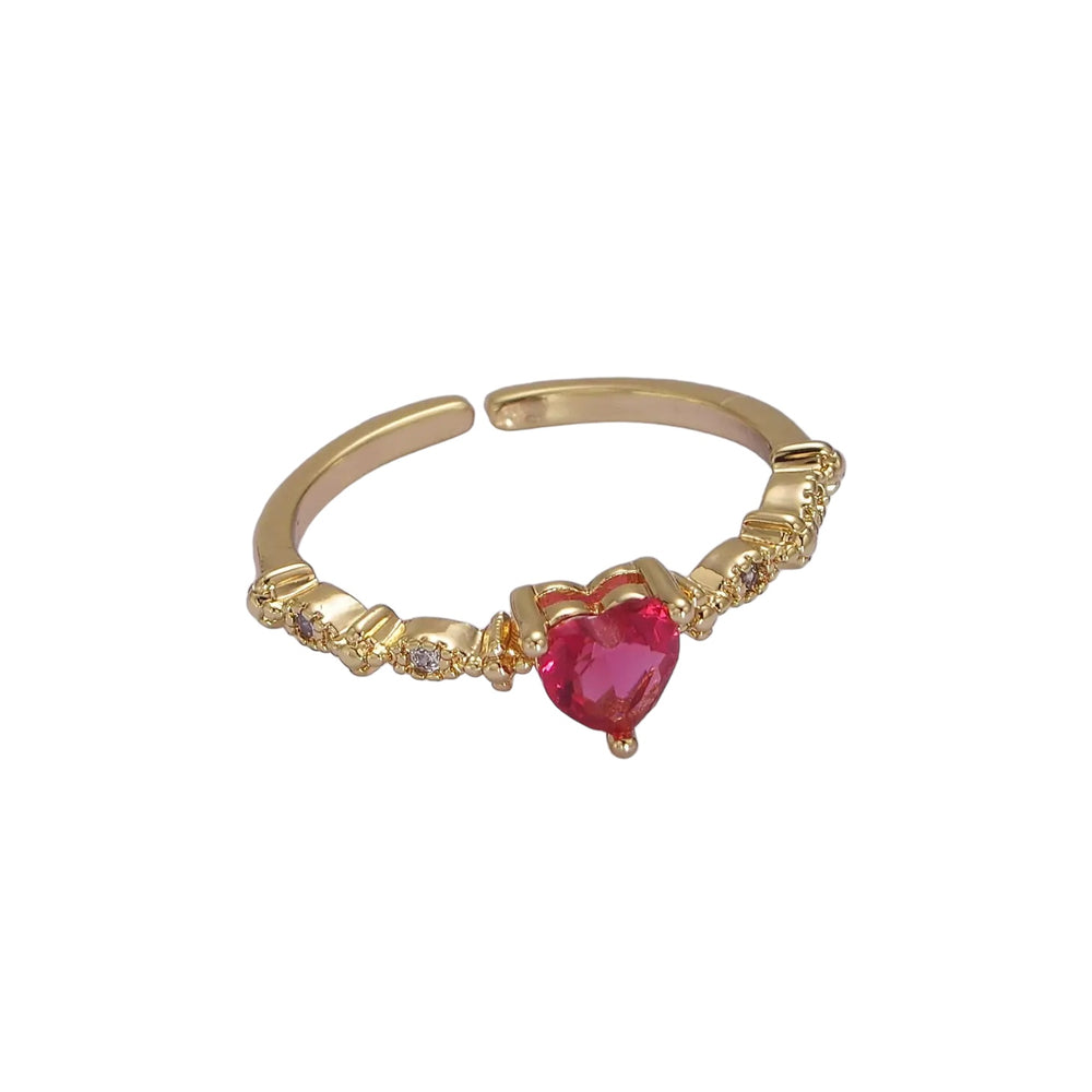 Fuchsia Pink Heart Gold Adjustable Open Ring
