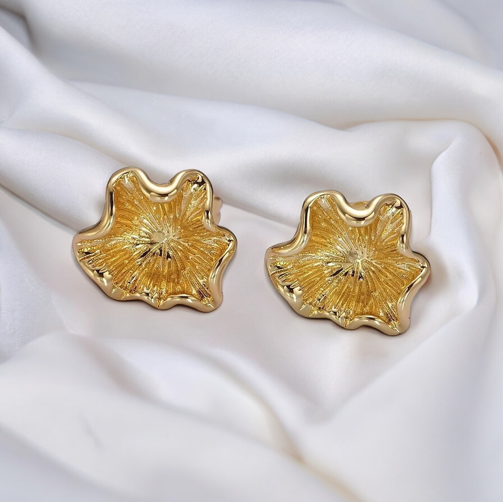 24K Gold Filled Flower Sunburst Molten Stud Earrings
