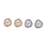 14K Gold Filled Triple Circular Band Iridescent Pearl Studs