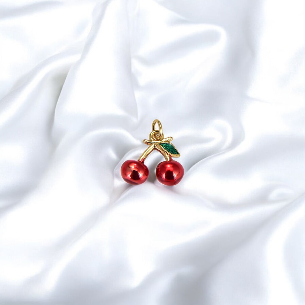 Gold Filled Red Enamel Cherry Fruit Charm Pendant