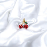 Gold Filled Red Enamel Cherry Fruit Charm Pendant