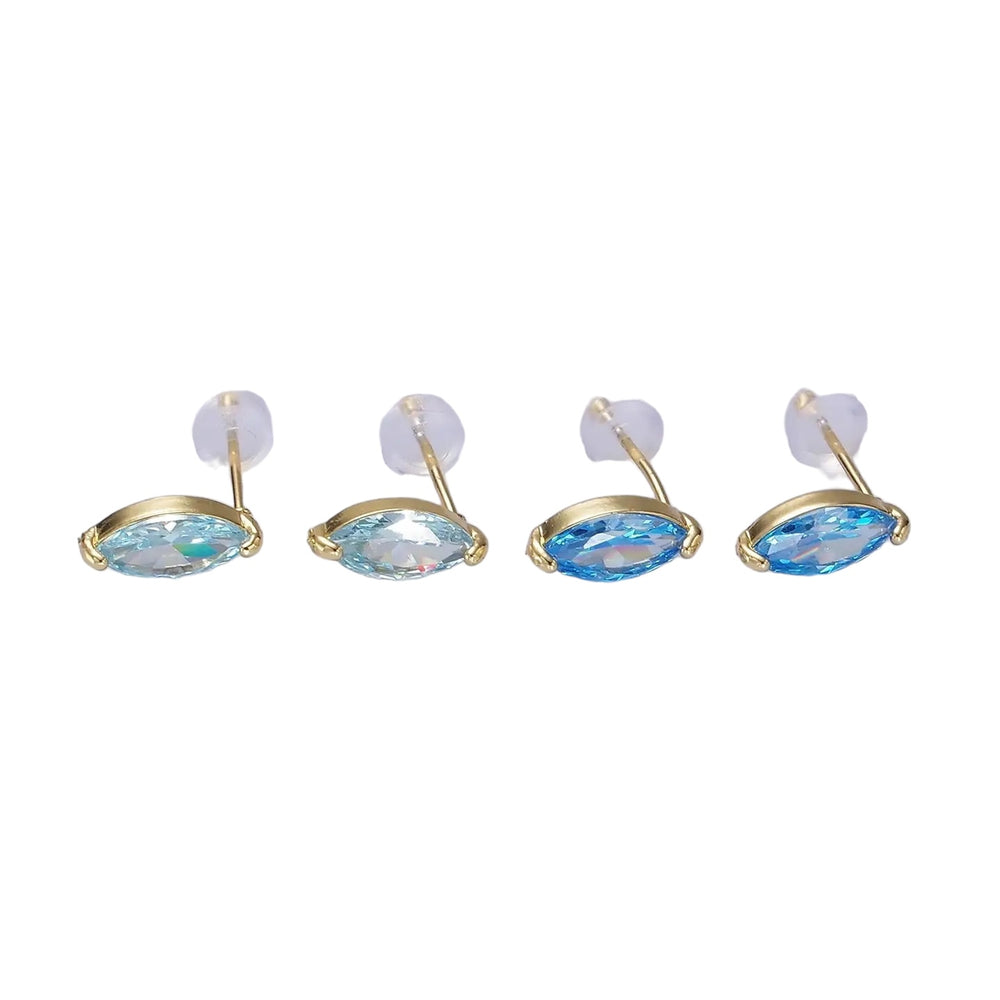 14K Gold Filled Baby Blue, Blue Cz Marquise Stud Earrings