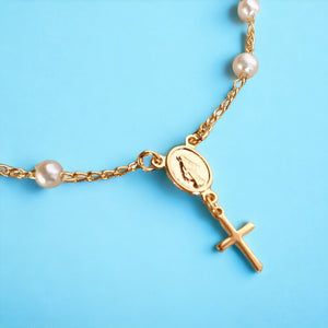 18k Gold Filled Pearl Rosary Bracelet