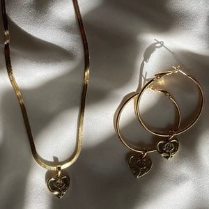 Your Song Gold Hoop Rose Heart Earrings