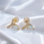 14K Gold Filled White Opal Teardrop Micro Paved Cz Mini Stud Earrings