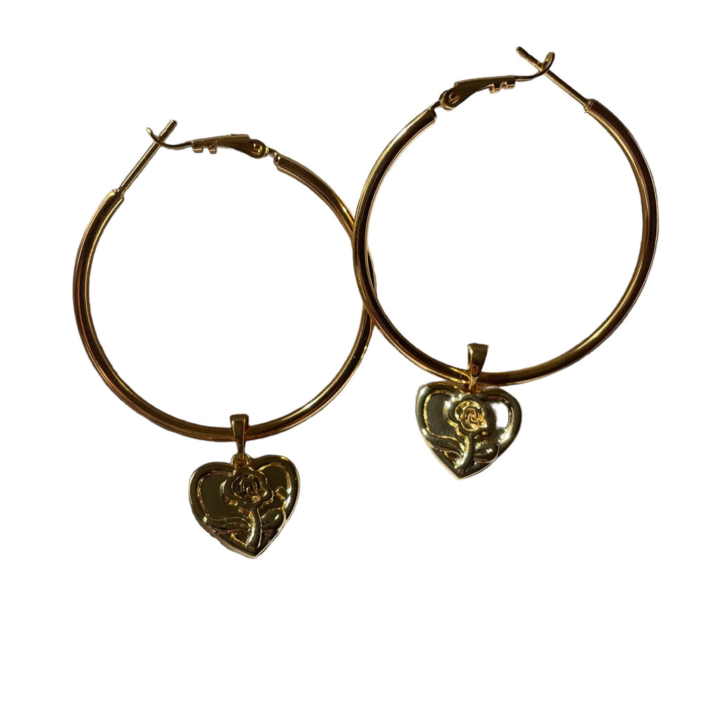 Your Song Gold Hoop Rose Heart Earrings