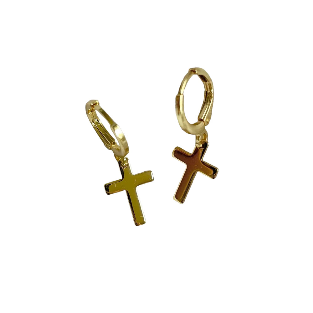 Say A Little Prayer Mini Cross Gold Huggie Earrings