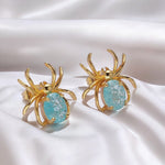 24K Gold Filled Spider Blue Cubic Zirconia Earrings