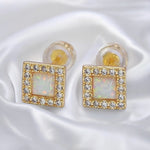 14K Gold Filled White Opal Micro Paved Cz Square Stud Earrings