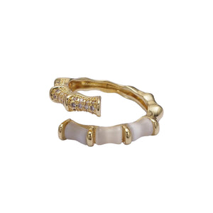 Diamond Seaside Pave Cat Eye Gold Open Adjustable Bamboo Ring