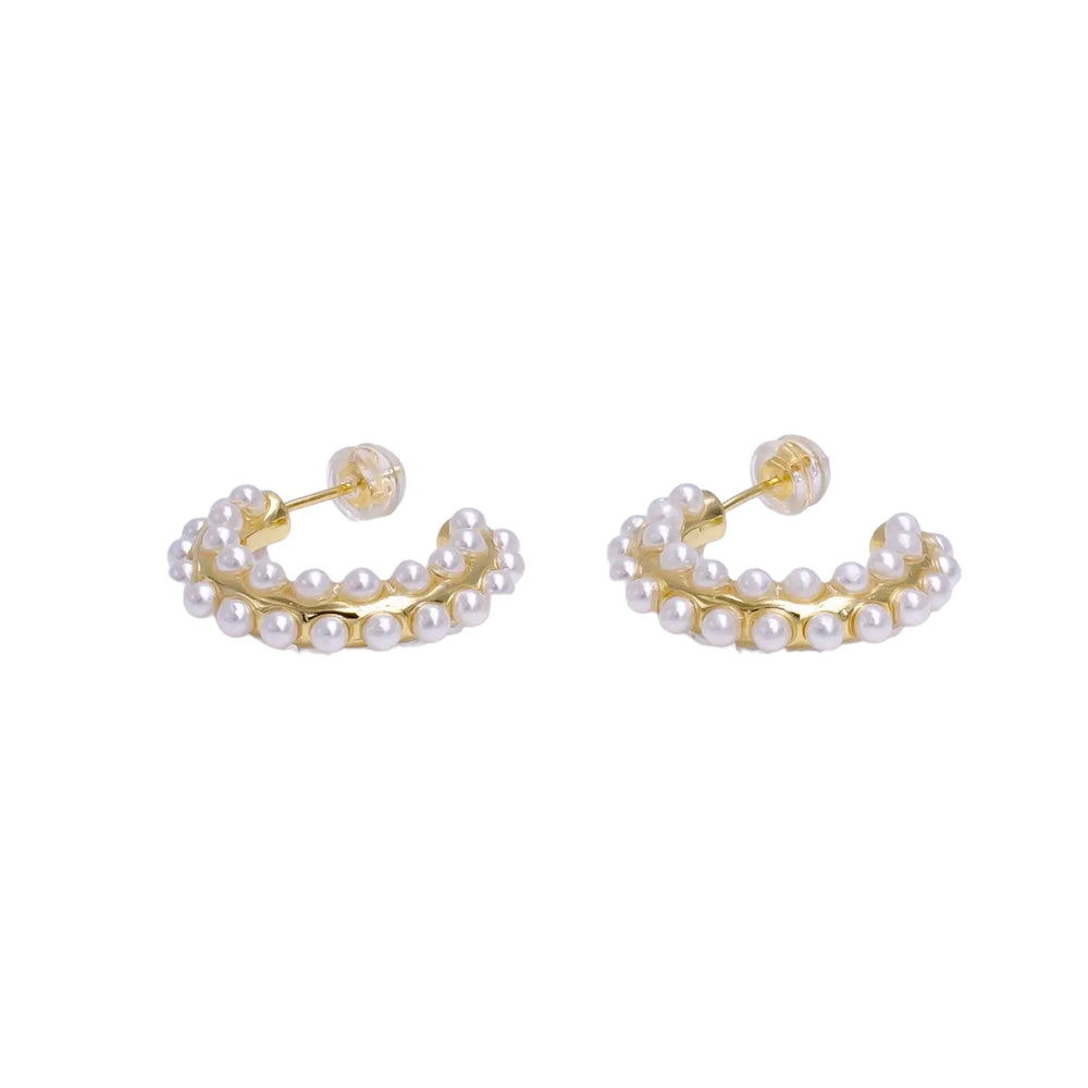 Gold Filled White Pearl Lined 20mm C-Shaped Hoop Earrings