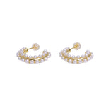 Gold Filled White Pearl Lined 20mm C-Shaped Hoop Earrings