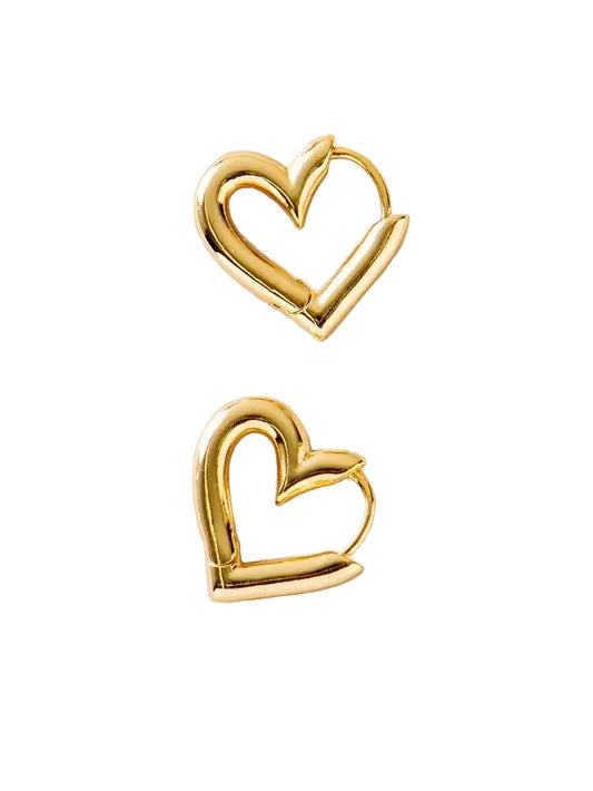 14K Gold Dipped Asymmetrical Heart Hoop Earring