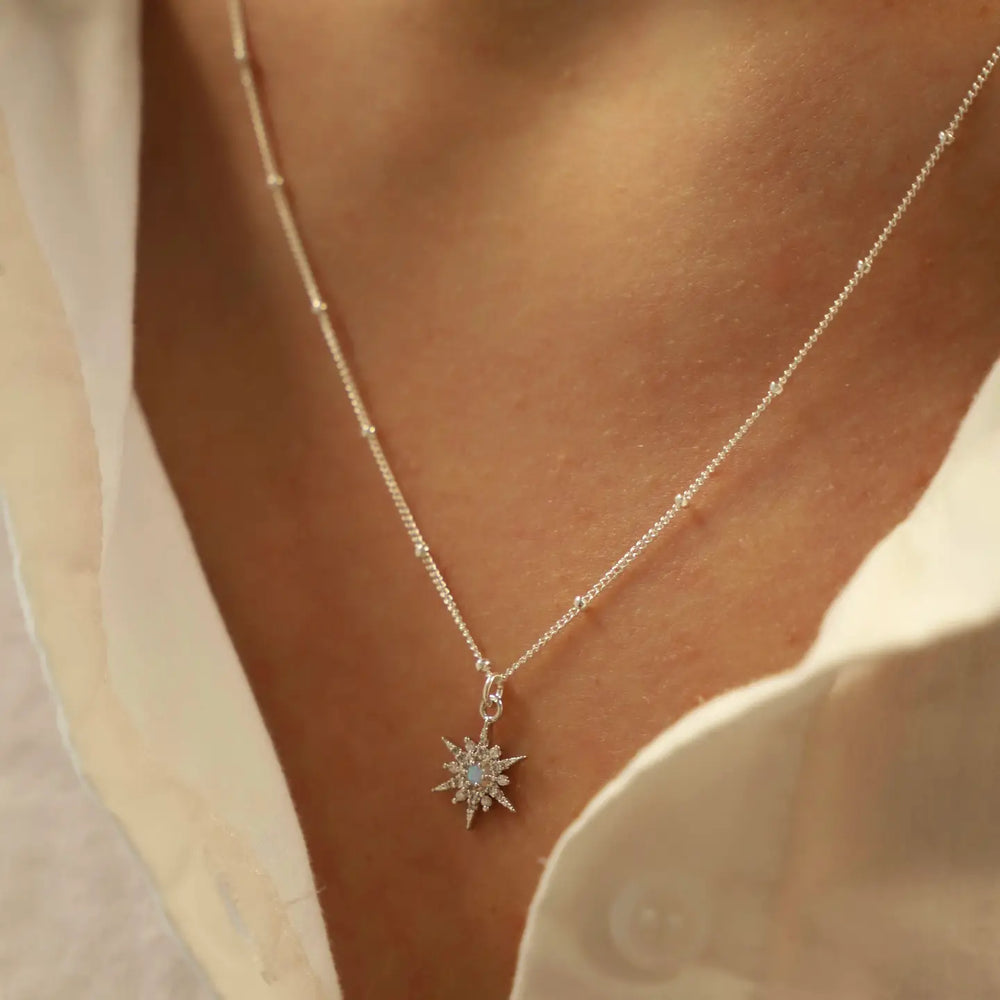 Silver Opal Starburst Necklace