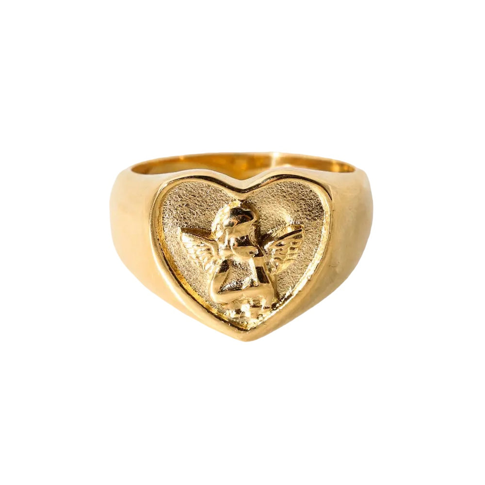 Angel Cherub Chunky Heart Love Signet Ring