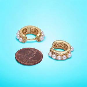 Gold Filled Pearl Hoop Huggie Earrings