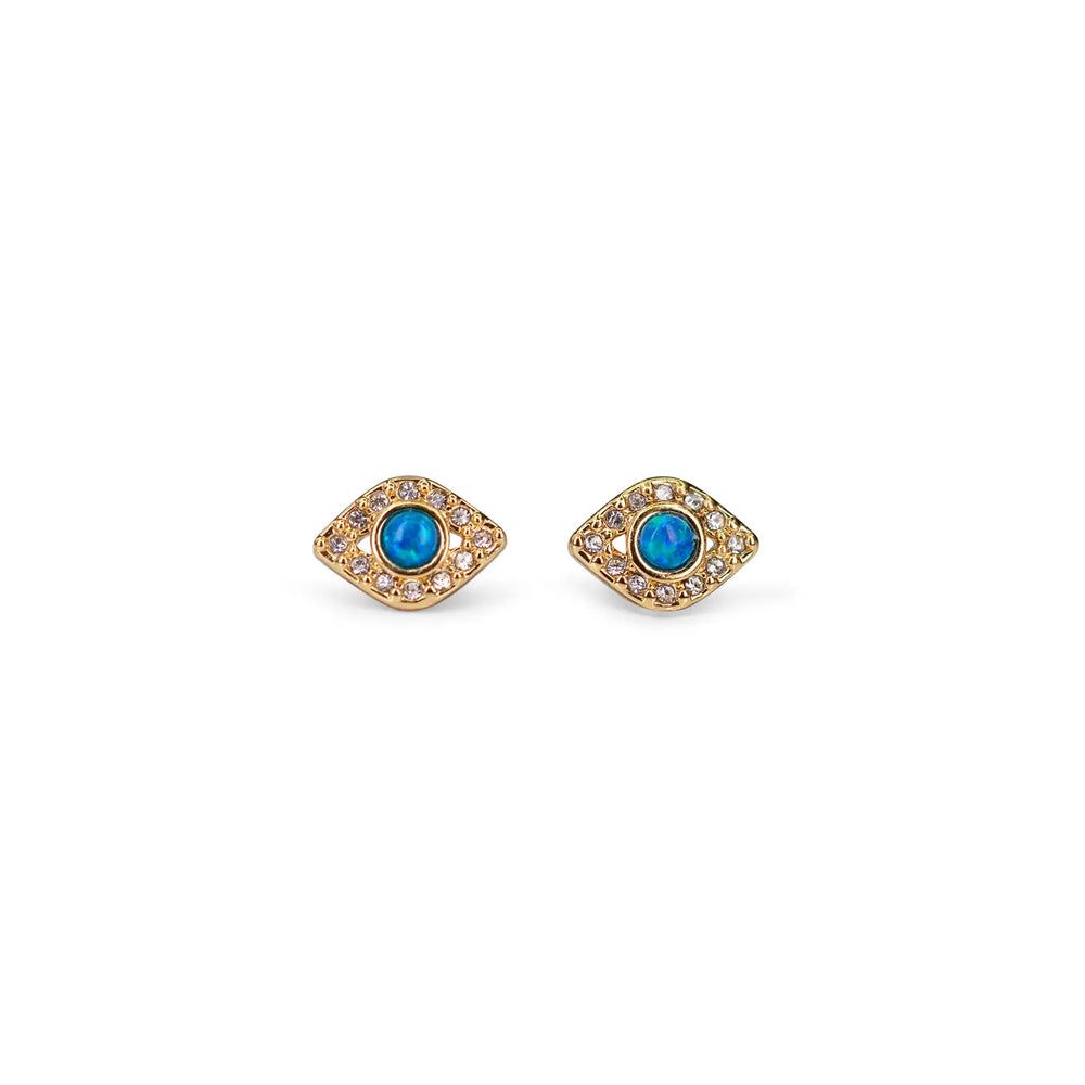Evil Eye Stud Earrings, Blue Opal & Pave
