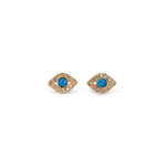 Evil Eye Stud Earrings, Blue Opal & Pave