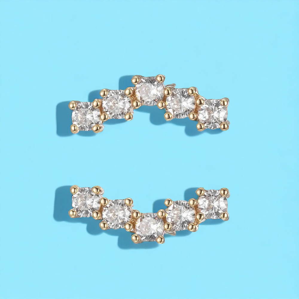 Mini Connected Crystal String Studs Cz Diamond Lining On Daily Wear Earring