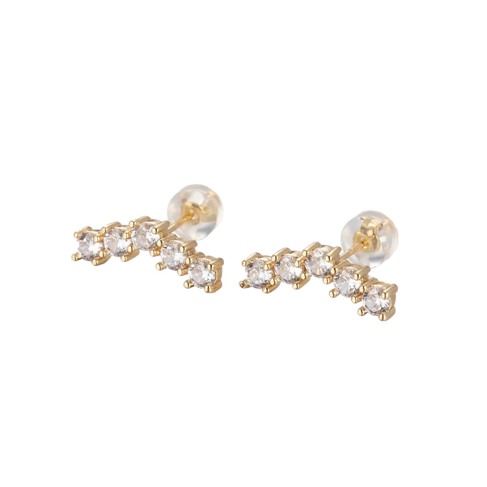 Mini Connected Crystal String Studs Cz Diamond Lining On Daily Wear Earring