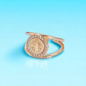 Saint Benedict Religious Double Band Ring