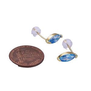 14K Gold Filled Baby Blue, Blue Cz Marquise Stud Earrings
