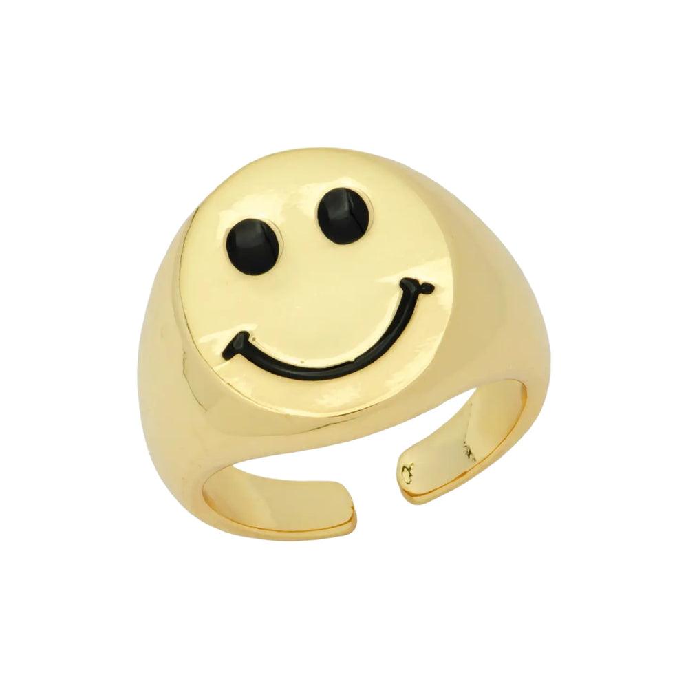 Smiley Face Adjustable Gold Signet Ring
